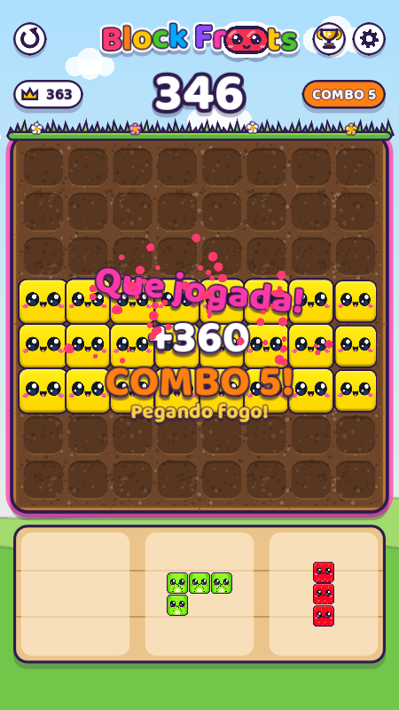Tela do jogo Block Froots com frutinhas no tabuleiro